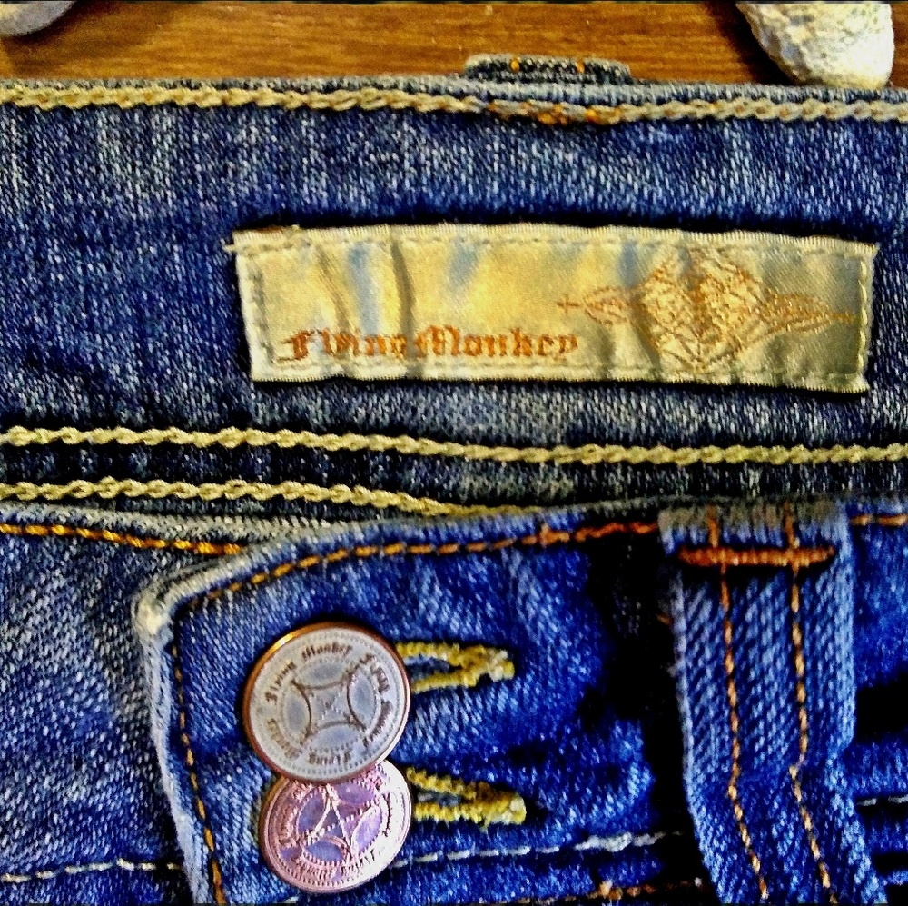 *SOLD*FLYING MONKEY EMBELLISHED FLAP POCKET JEANS - Picture 5 of 7